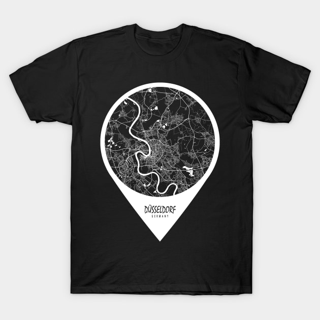 Dusseldorf, Germany City Map - Travel Pin T-Shirt by deMAP Studio